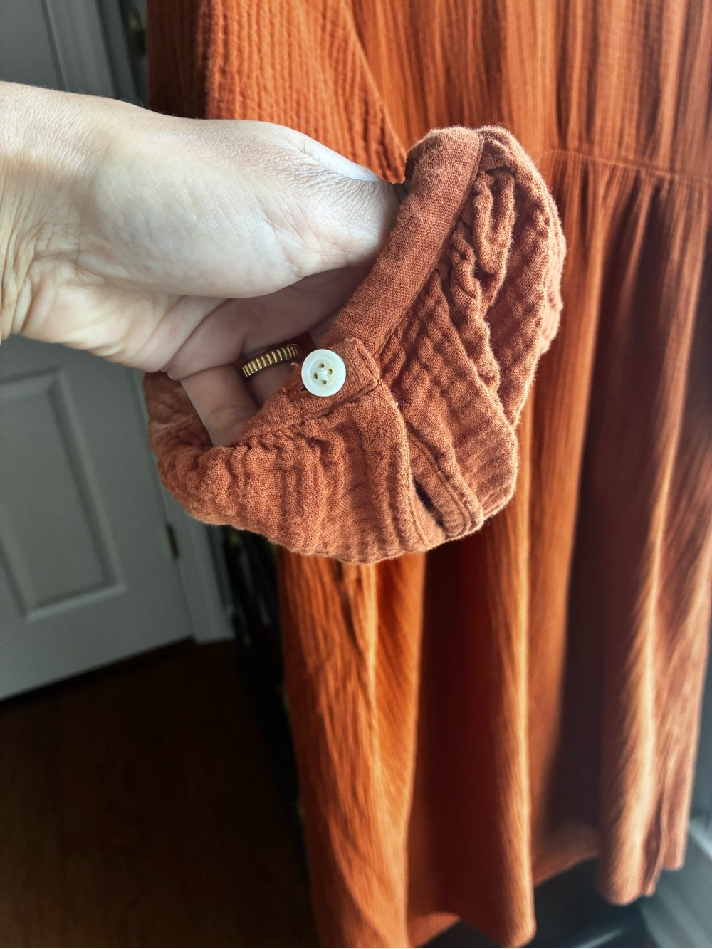 Madewell 100% Cotton Gauze Midi Dress Large Rust Orange Boho Cottagecore - Picture 5 of 9